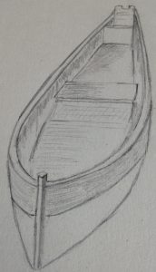 Hachures dans le sens du bois sur les côtés de la barque pour créer du volume.

 