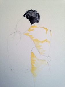 Exprimer l'amour avec l'aquarelle : Techniques de peinture pour un couple enlacé.
