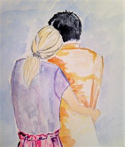 Exprimer l'amour avec l'aquarelle : Techniques de peinture pour un couple enlacé.