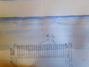 Techniques d'aquarelle pour représenter un homme devant la mer.