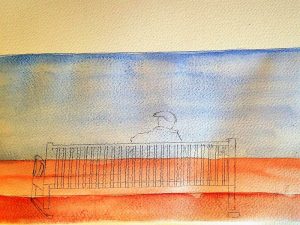 Techniques d'aquarelle pour représenter un homme devant la mer.