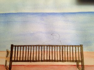 Techniques d'aquarelle pour représenter un homme devant la mer.