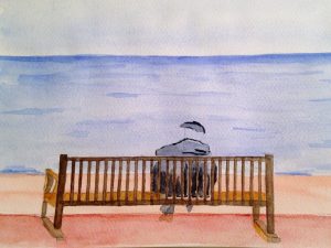 Techniques d'aquarelle pour représenter un homme devant la mer.