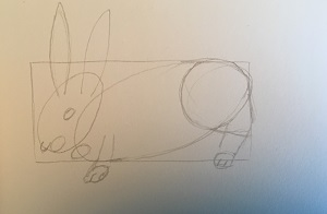 Positionnement des oreilles, pattes et œil sur la structure du lapin