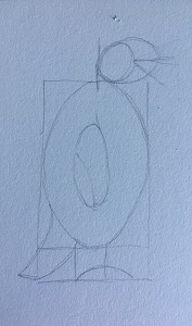 formes complètes du pingouin avec ailes et queue esquissées