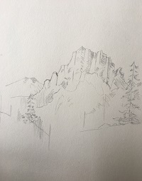 Hachurage du paysage de montagne pour créer les zones d’ombre et le relief