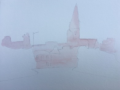 Lavis doux pour peindre des bâtiments éloignés à l’aquarelle