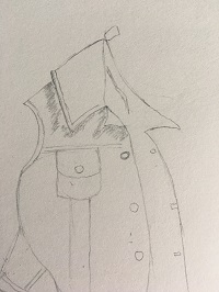 premières ombres sous le col d’une veste en jean dessinée au crayon HB