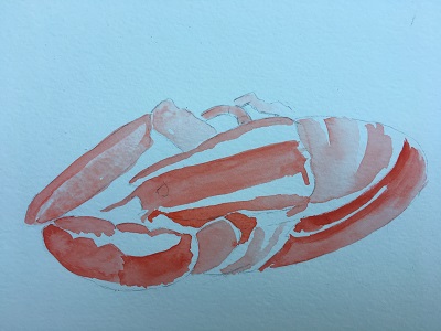homard avec première couche rouge cadmium et zones de lumière