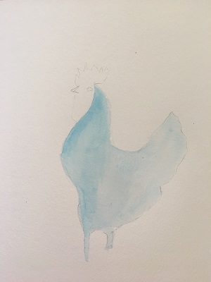 corps du coq à l’aquarelle avec bleu cobalt couvrant