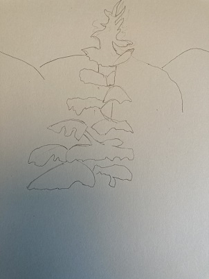 formes simples pour dessiner un sapin sous la neige au crayon