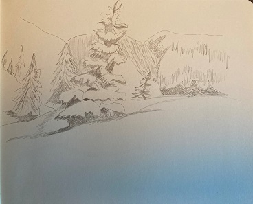 dessin final sapin sous la neige paysage hiver facile