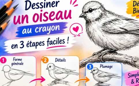 Dessiner un oiseau facilement au crayon avec formes simples et plumage réaliste pour débutants
