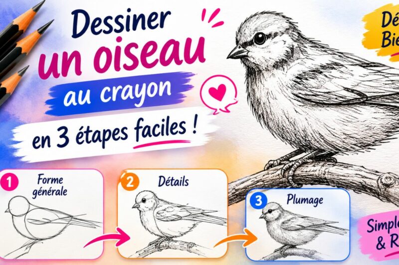 Dessiner un oiseau facilement au crayon avec formes simples et plumage réaliste pour débutants
