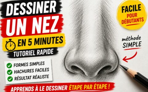 Dessiner un nez facilement avec formes simples, hachures et ombres réalistes au crayon pour débutants