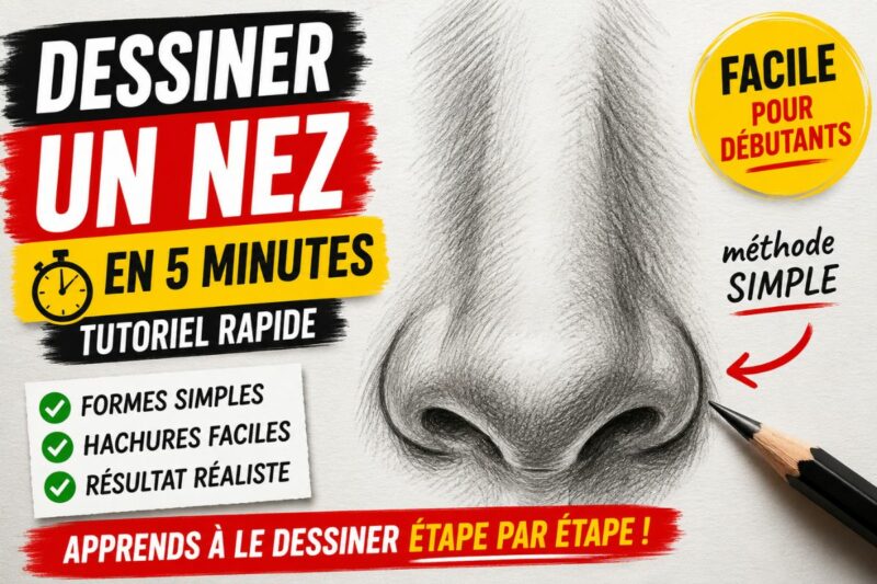 Dessiner un nez facilement avec formes simples, hachures et ombres réalistes au crayon pour débutants