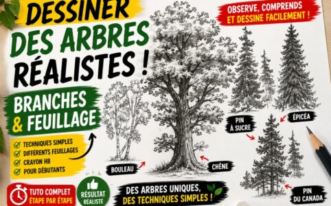 Dessiner des arbres réalistes facilement avec différentes formes de branches et de feuillages au crayon pour débutants