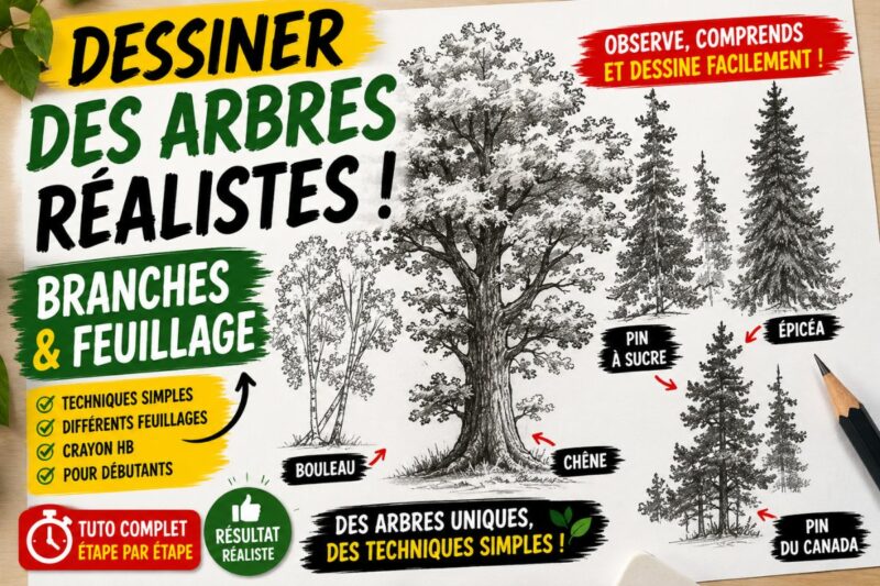 Dessiner des arbres réalistes facilement avec différentes formes de branches et de feuillages au crayon pour débutants