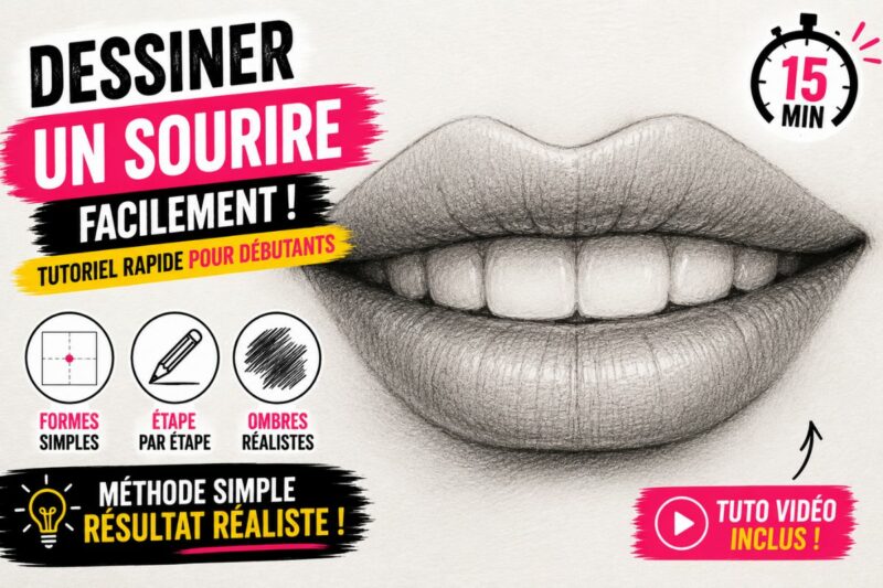 Dessiner un sourire facilement au crayon avec lèvres réalistes, ombres et hachures pour débutants