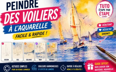 Peindre des voiliers à l’aquarelle facilement avec ciel lumineux, mer et reflets pour débutants