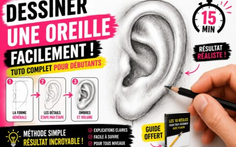 Dessiner une oreille facilement au crayon avec ombres, volumes et méthode simple pour débutants