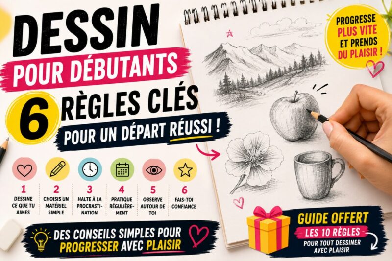 Dessin pour débutants avec carnet de croquis, conseils simples et règles essentielles pour progresser rapidement en dessin