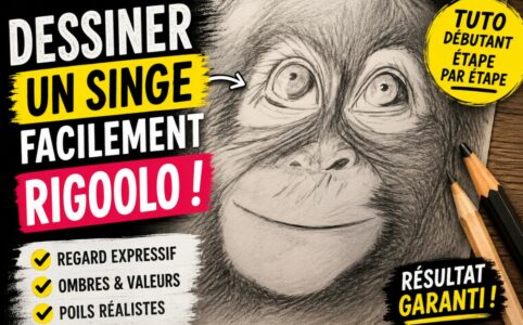 Dessiner une tête de singe facilement avec regard expressif, ombres et poils réalistes au crayon