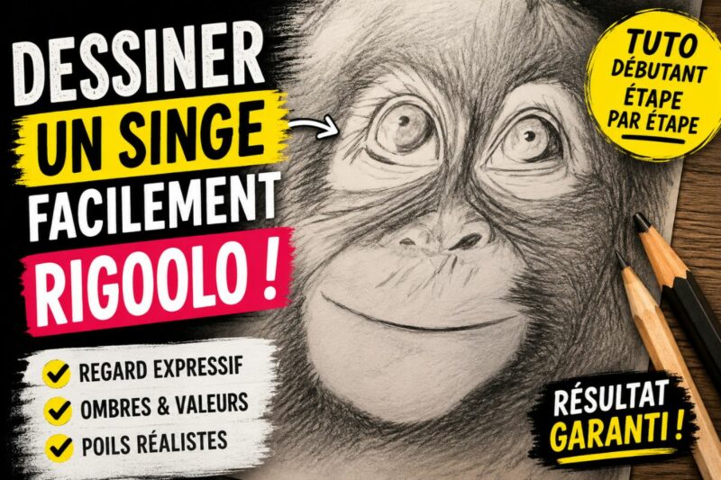 Dessiner une tête de singe facilement avec regard expressif, ombres et poils réalistes au crayon
