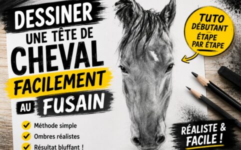 Dessiner une tête de cheval facilement au fusain grâce à un tutoriel débutant avec proportions simples et ombrages réalistes