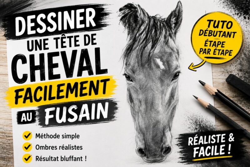 Dessiner une tête de cheval facilement au fusain grâce à un tutoriel débutant avec proportions simples et ombrages réalistes