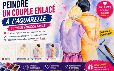 Peindre un couple enlacé à l’aquarelle avec couleurs douces, silhouettes romantiques et ambiance émotionnelle pour débutants