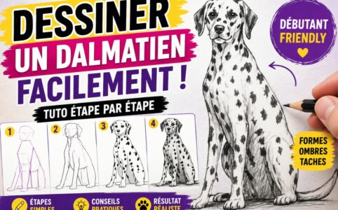 Dessiner un dalmatien facilement grâce à un tutoriel débutant pas à pas avec formes simples, taches réalistes et ombres au crayon
