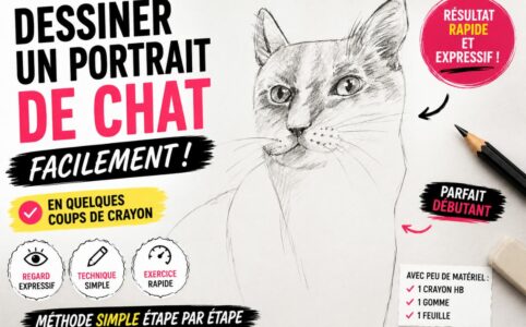 Dessiner un portrait de chat facilement au crayon avec hachures, regard expressif et pelage réaliste pour débutant