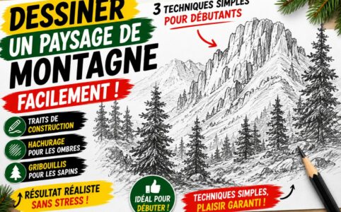 Dessiner un paysage de montagne facilement avec sapins, hachures et techniques simples au crayon pour débutants