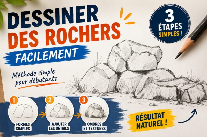 Dessiner des rochers facilement grâce à une méthode simple en 3 étapes pour débutants avec ombres, textures et rendu naturel