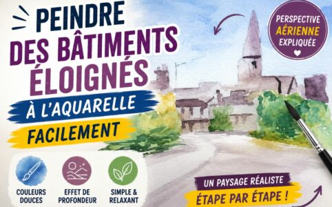 Peindre des bâtiments éloignés à l’aquarelle facilement grâce à la perspective aérienne avec couleurs douces et effet de profondeur