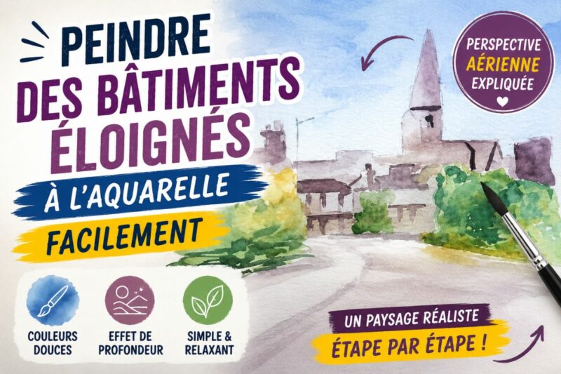 Peindre des bâtiments éloignés à l’aquarelle facilement grâce à la perspective aérienne avec couleurs douces et effet de profondeur