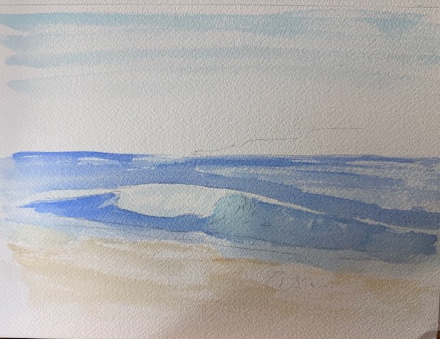 Renforcement des contrastes pour donner de la profondeur à la mer en aquarelle