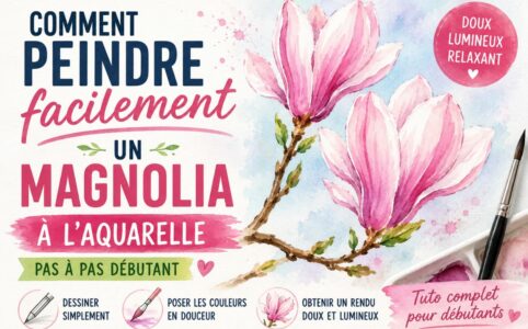 Comment peindre un magnolia à l’aquarelle facilement grâce à un pas à pas doux et lumineux pour débutants avec fleurs roses