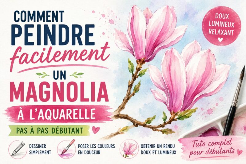 Comment peindre un magnolia à l’aquarelle facilement grâce à un pas à pas doux et lumineux pour débutants avec fleurs roses