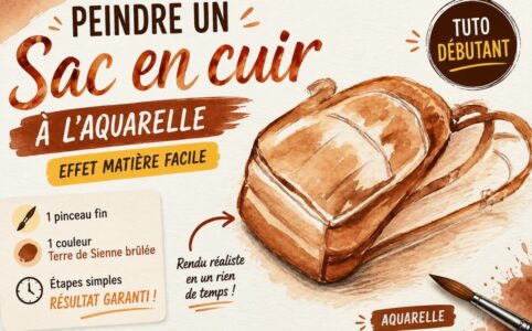 Peindre un sac en cuir à l’aquarelle facilement avec effet matière et terre de Sienne brûlée grâce à un tutoriel débutant pas à pas