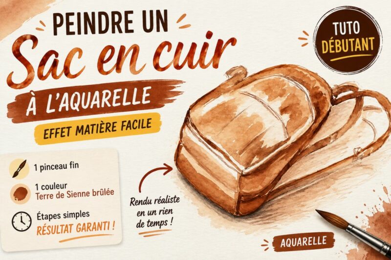 Peindre un sac en cuir à l’aquarelle facilement avec effet matière et terre de Sienne brûlée grâce à un tutoriel débutant pas à pas