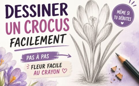 Dessiner un crocus facilement au crayon grâce à un pas à pas simple pour débutants avec pétales, feuillage et ombres
