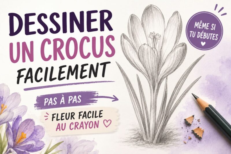 Dessiner un crocus facilement au crayon grâce à un pas à pas simple pour débutants avec pétales, feuillage et ombres