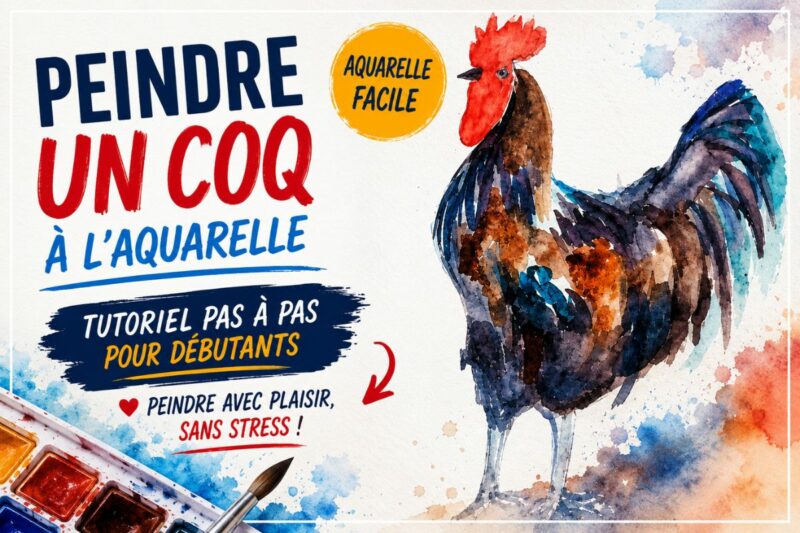 Peindre un coq à l’aquarelle facilement grâce à un tutoriel pas à pas pour débutants avec couleurs vives et effets de plumes