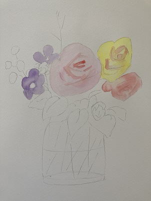 Fleurs du bouquet peintes à l’aquarelle avec couleurs diluées 
