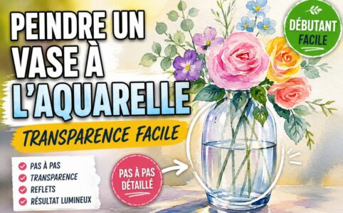 peindre un vase à l’aquarelle avec transparence et reflets faciles bouquet de fleurs rendu lumineux débutant