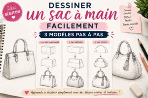 comment dessiner un sac a main facilement débutant 3 modèles pas a pas