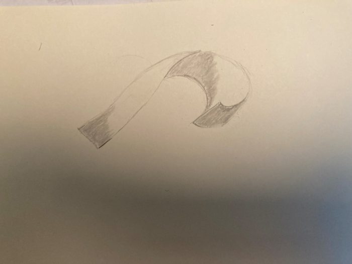 Placement des premières ombres pour dessiner un ruban en volume au crayon