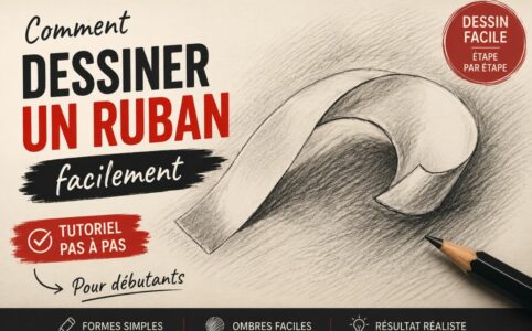 dessiner un ruban facilement au crayon avec ombres et effet de volume